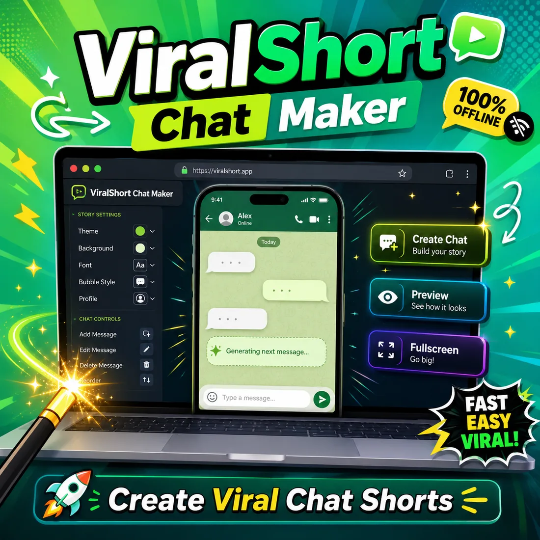 ViralShort Chat Maker offline tool creating viral chat shorts